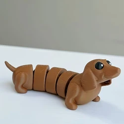 Poseable 3D Dachshund Figurine - Articulated Statue for Animal Enthusiasts, Desktop Ornament, Perfect Gift for Dog Lovers, Ideal Office Decoration (Dark Khaki)
