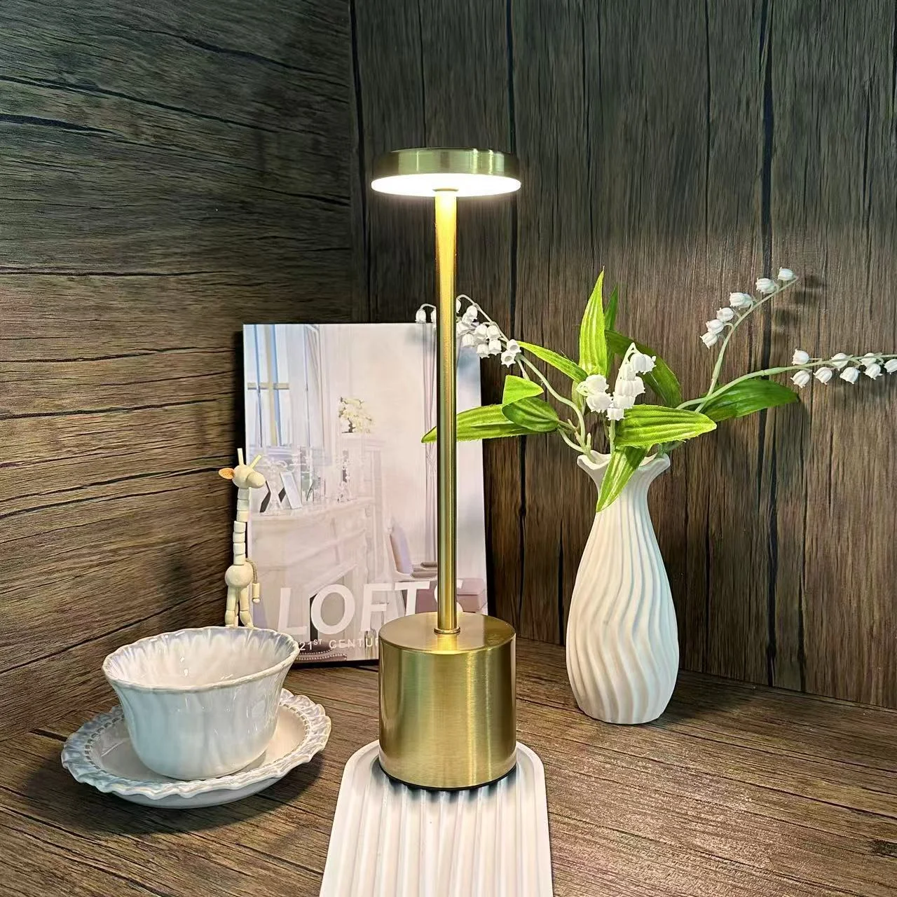Classic USB Rechargeable Stepless Dimming Touch Lamp with 3-Color Options for Bedside or Decorative Use