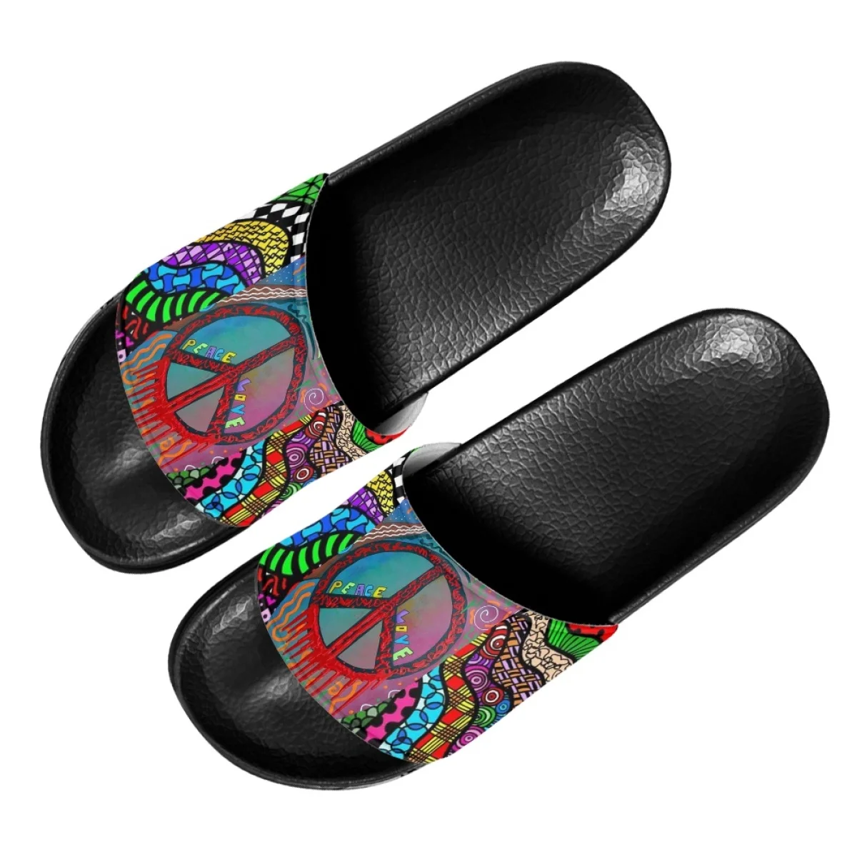 

Hot Love and Peace Pattern Print Women's Slippers Summer EVA Home Bathroom Slip On Slippers Outdoor Beach Wading Non-slip Sandal