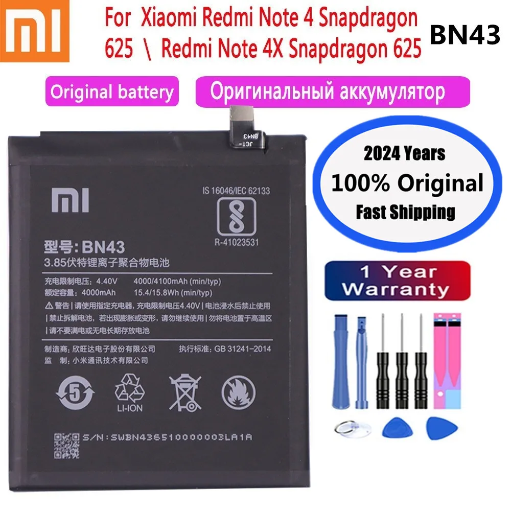 

2024 Years High Quality BN43 Original Battery For Xiaomi Redmi Note 4 X 4X Note4 Note4X Global Snapdragon 625 4000mAh Battery