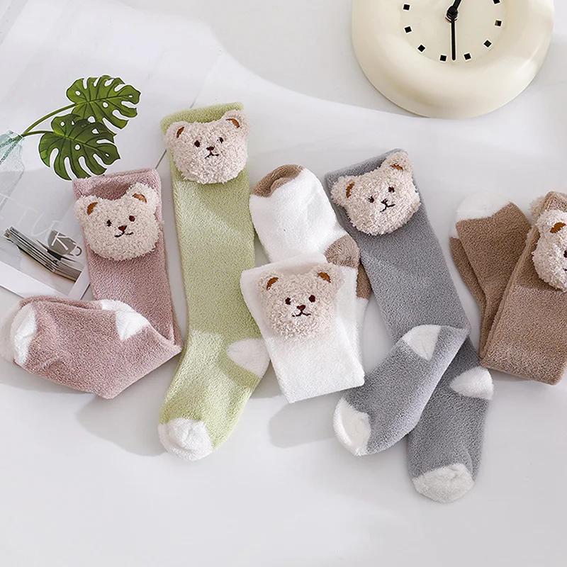 

Детские носки Suefunskry для девочек и мальчиков, милые флисовые теплые милые детские носки с мультяшным медведем