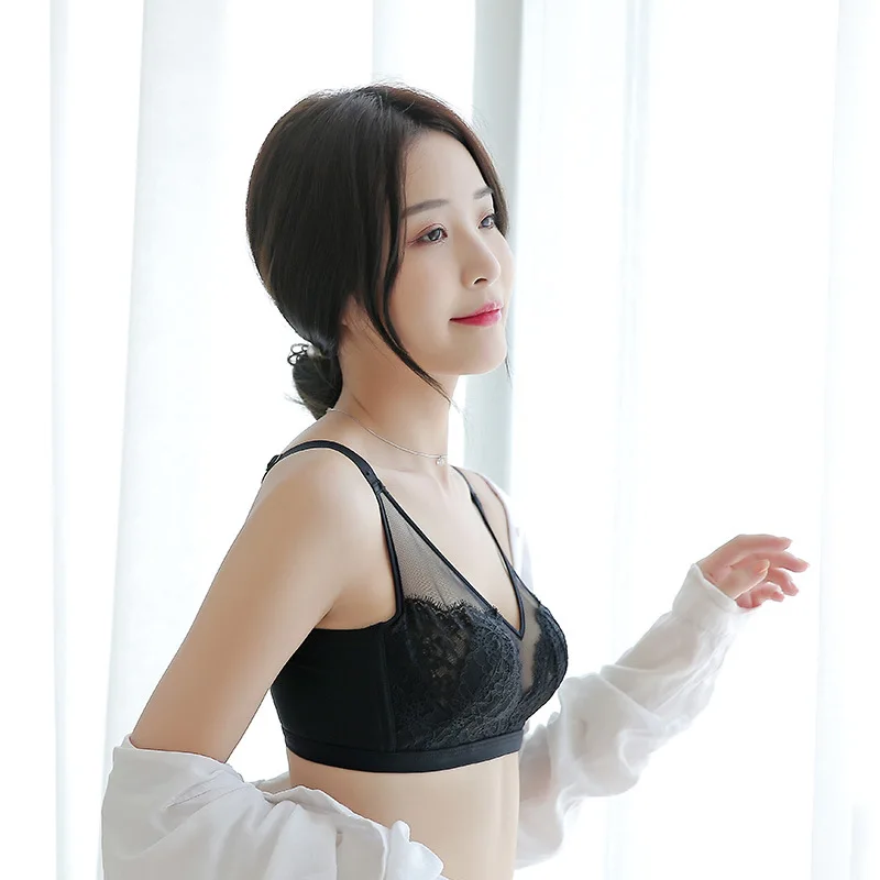 

Bra Sexy Lace Wireless Crystal Glasses Thin Big Chest Women's Breast Contracting Bra Rabbit Ears Underwear Push Up Bra