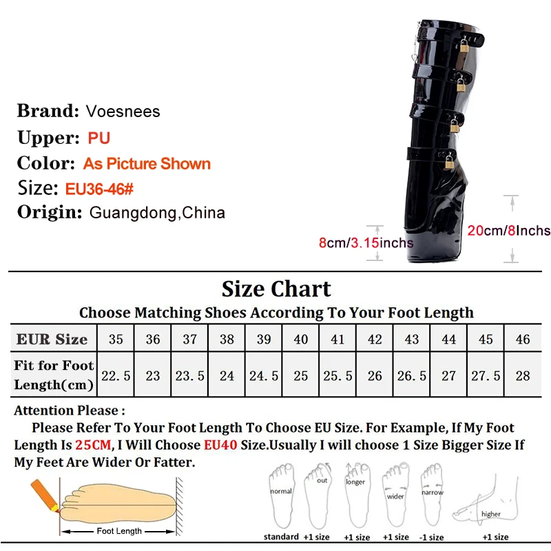 Woman ballet Boots Hoof Sole Heelless Fetish Gold Shoes 20CM High Heel Platform Knee High Lockable Slave Boots Big Size 44 45 46