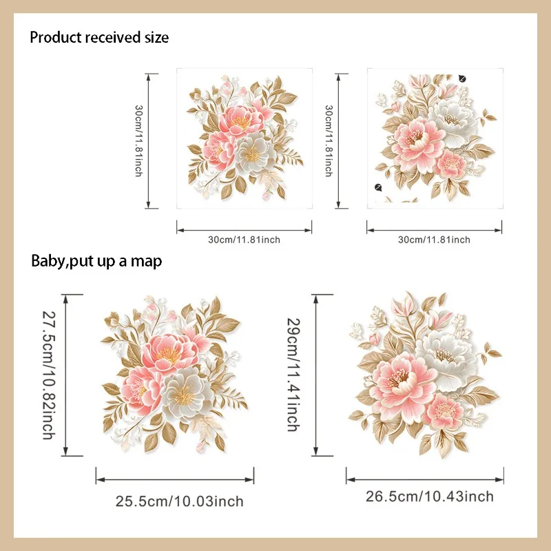 Natural Plant Luxury Flowers Waterproof Toilet Sticker Bathroom Toilet Cover Decoration Self Adhesive Wall Stickers Decal