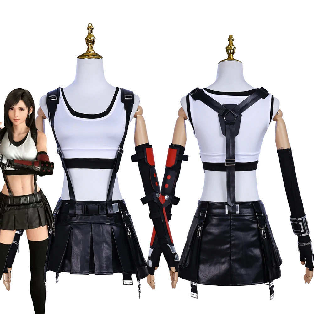 

Game Final Fantasy VII Tifa Lockhart Cosplay Costume Adult Women Top Skirt Accessories Set Uniform Halloween Clothes Outfit