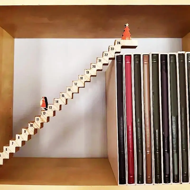 Wood Stairs Climbing Santa Traveling Christmas Advent Calendar Christmas Countdown Calendar Wooden Desk Decor For Christmas