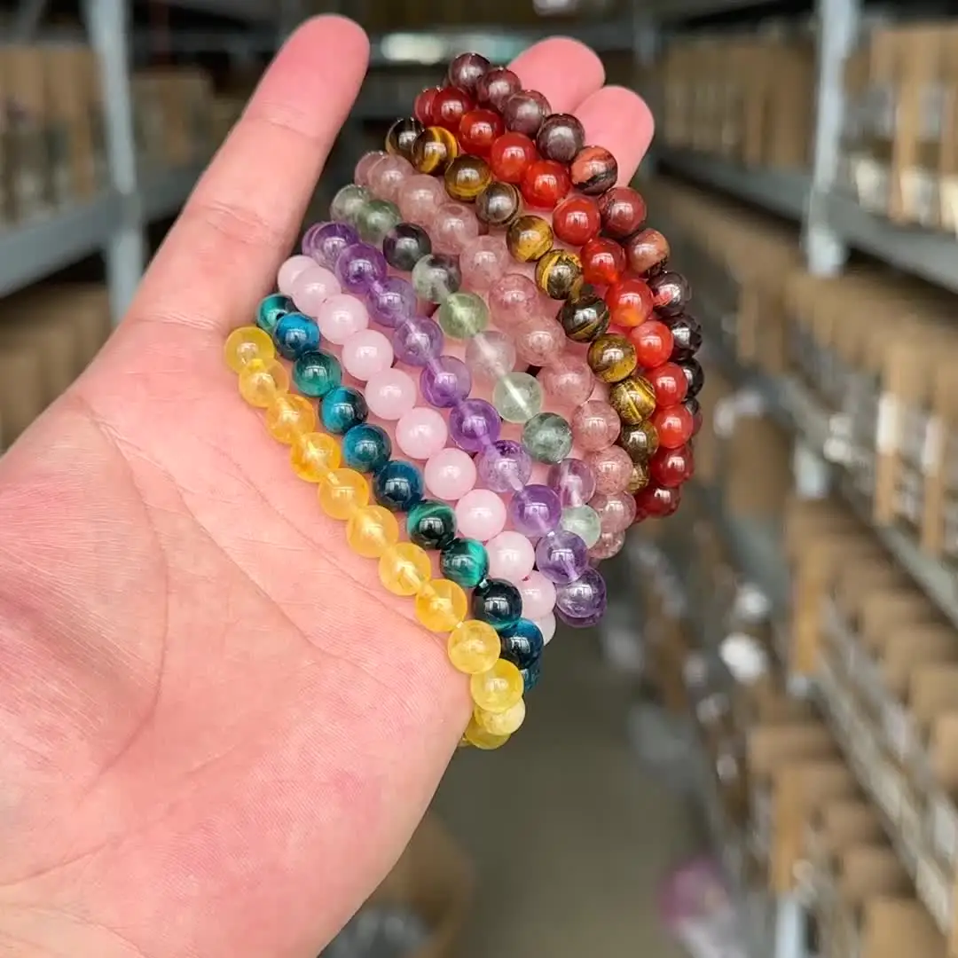 Braccialetti di pietra di cristallo curativo con carta Ametiste naturali Lapislazzuli Quarzi rosa Braccialetti di perline da 8 mm per gioielli da donna