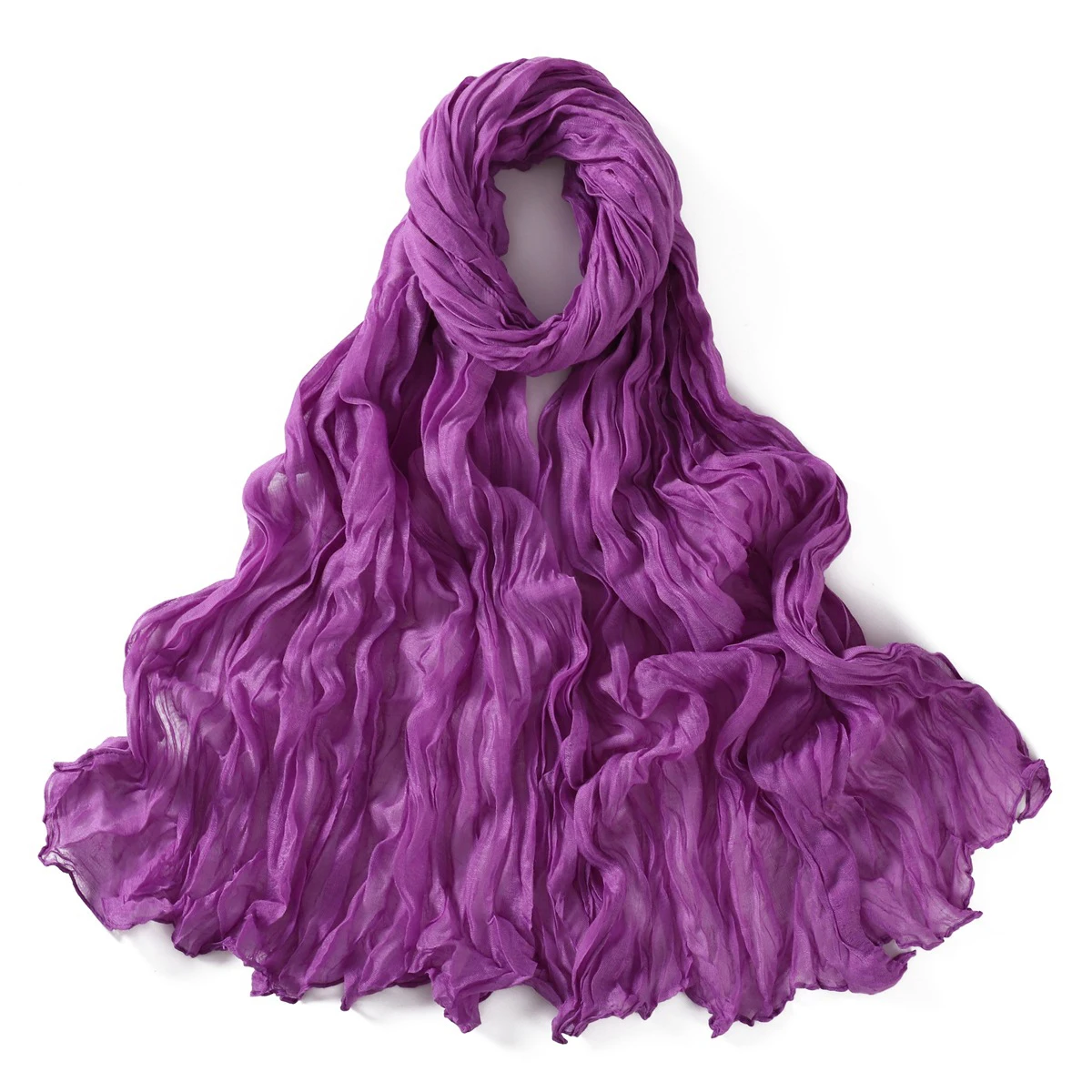 Women's Lightweight Crumpled Cotton Voile Scarf - Spring Solid Color Shawl Wrap
