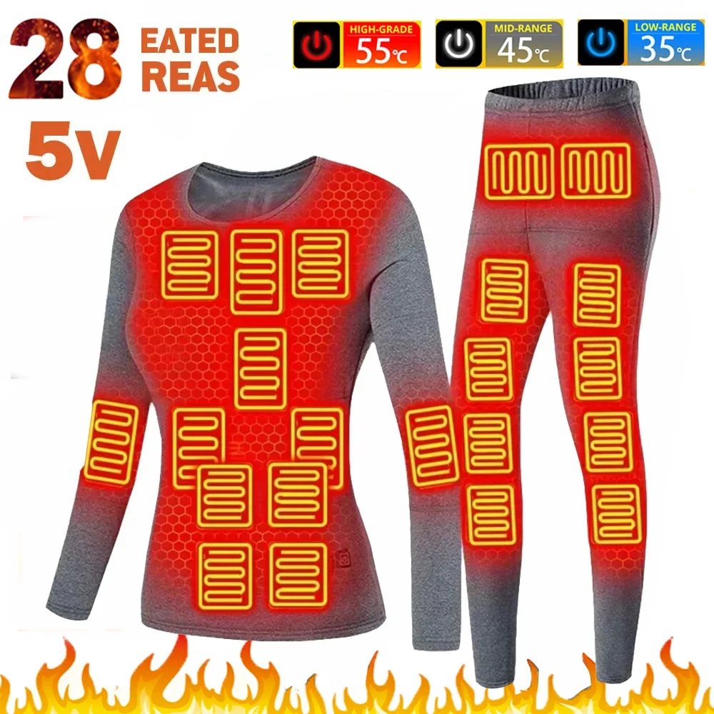 

New Underwear Men Heated Underwear Heated Jacket Women's Ski Suit USB Electric Heating Clothing Fleece Thermal Long Johns