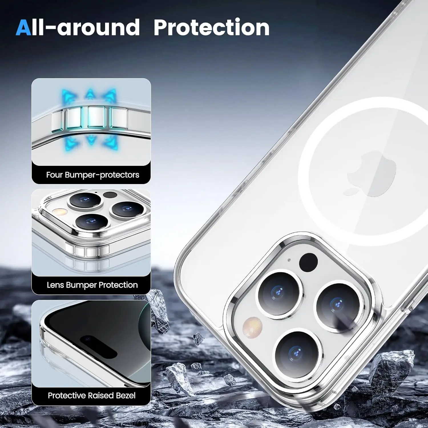 Glamified Custodia Trasparente Anti-ingiallimento Per IPhone 14/14 Plus/Pro/Pro Max - Cover Sottile, Antishock, Compatibile Con Ricarica Wireless