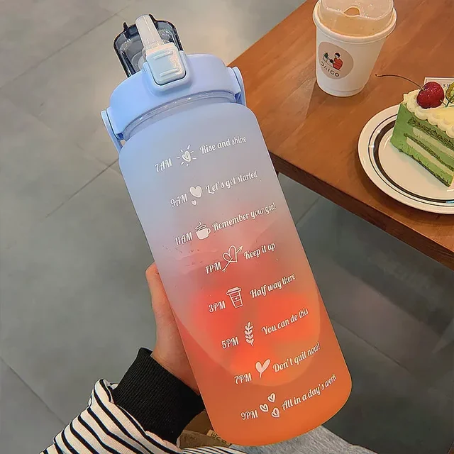 2 Liter Water Bottle with Straw Female Girls Large Portable Travel Bottles Sports Fitness Cup Summer Cold Water with Time Scale