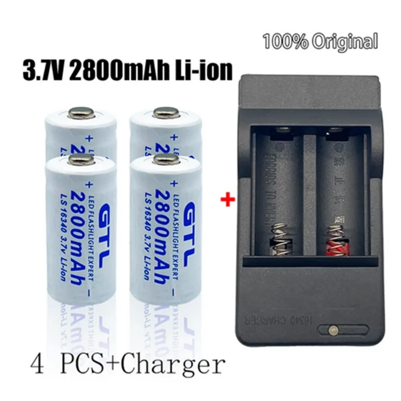 

16340 3.7V 2800mAh Batterie Li-ion Rechargeable pour caméra de sécurité L70 + chargeur,CR123A RCR123 ICR16340, 2 à 20 pièces