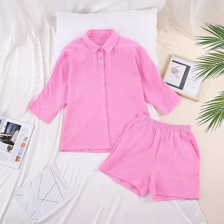 Langarm Shirts Und Lose Hohe Taille Mini Shorts Sets Sommer Loung Tragen frauen Pyjamas Anzüge Casual Oberbekleidung Zwei stück Set