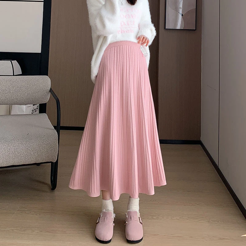 Japanese Style Autumn Maternity Belly Skirts Solid Color Long Loose Dobby Knitted Skirt Good Quality Pregnant Woman Empire Skirt