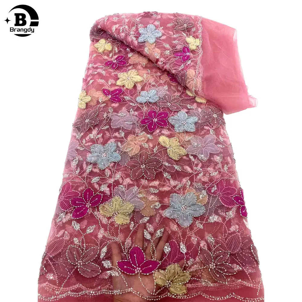 

Новейшие бусины Brangdy, Африканское кружево 2024, высококачественные блестки, нигерийская французская Тюлевая ткань с вышивкой для женского платья XC78018
