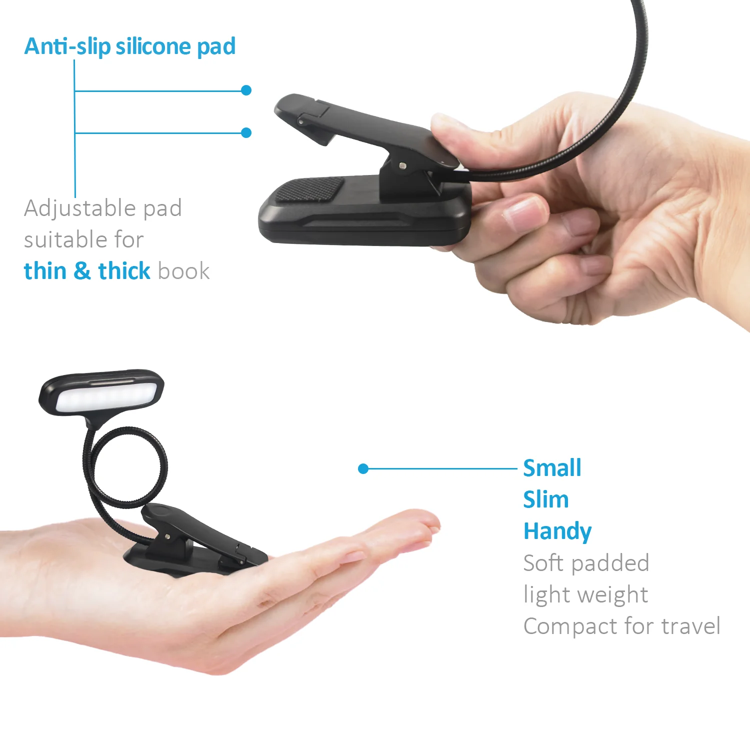 Lampe De Lecture 12 LED Liseuse, 3 Modes De Luminosité, Angle D Réglable Rechargeable Portable Léclairage