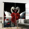 2pcs, spring summer Curtains Romantic Swan Couple and Red Roses Sheer Curtains Durable Polyester Versatile All Use for Bedroom, 6