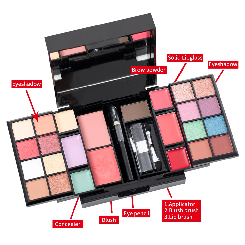 Portable Multi-Use Make Up Set, Glitter Mini Holiday Gift Creamy Facial Travel Makeup Kits with Blush & Eyeshadow & Lip Gloss 3
