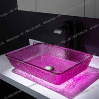 อ่างล้างหน้าทรงสี่เหลี่ยมแบบใส ผลิตจากวัสดุหล่อขึ้นรูป ลดราคา สำหรับใช้ในห้องน้ำ ระเบียง หรือวางบนเคาน์เตอร์ 1