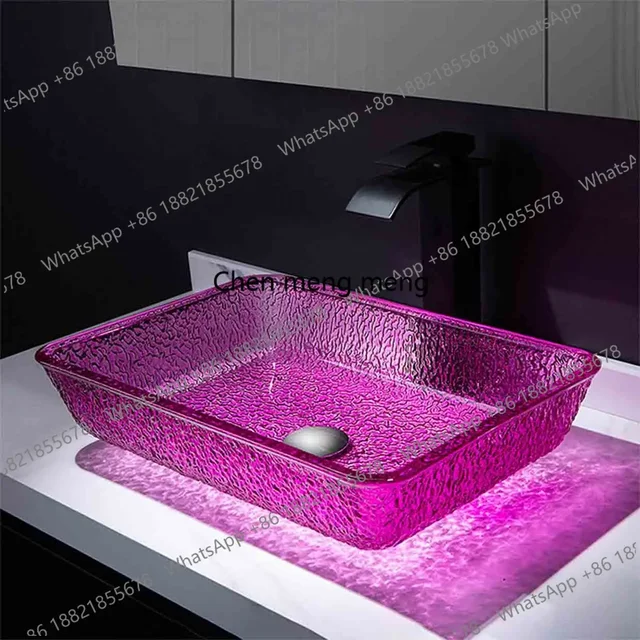 อ่างล้างหน้าทรงสี่เหลี่ยมแบบใส ผลิตจากวัสดุหล่อขึ้นรูป ลดราคา สำหรับใช้ในห้องน้ำ ระเบียง หรือวางบนเคาน์เตอร์ 1