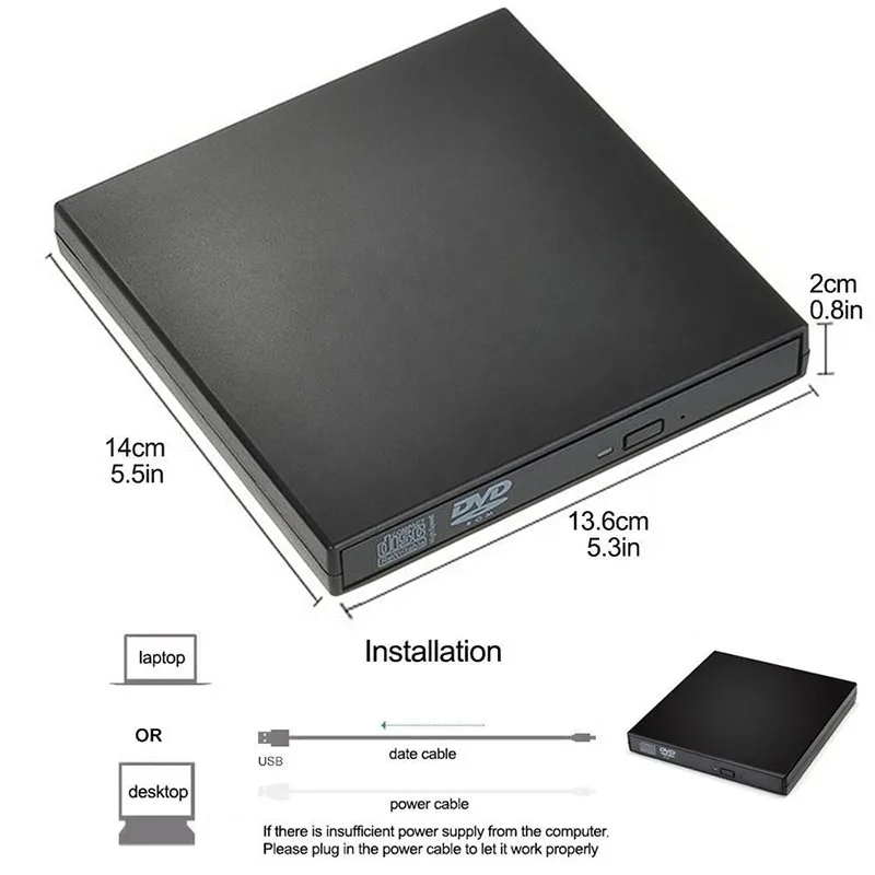 Dvd Externo Portátil Unidade Óptica Usb 2.0 cd Dvd-rom cd Dvd-rw Player Queimador Leitor Fino Gravador para Windows Mac os Prático - Image 4