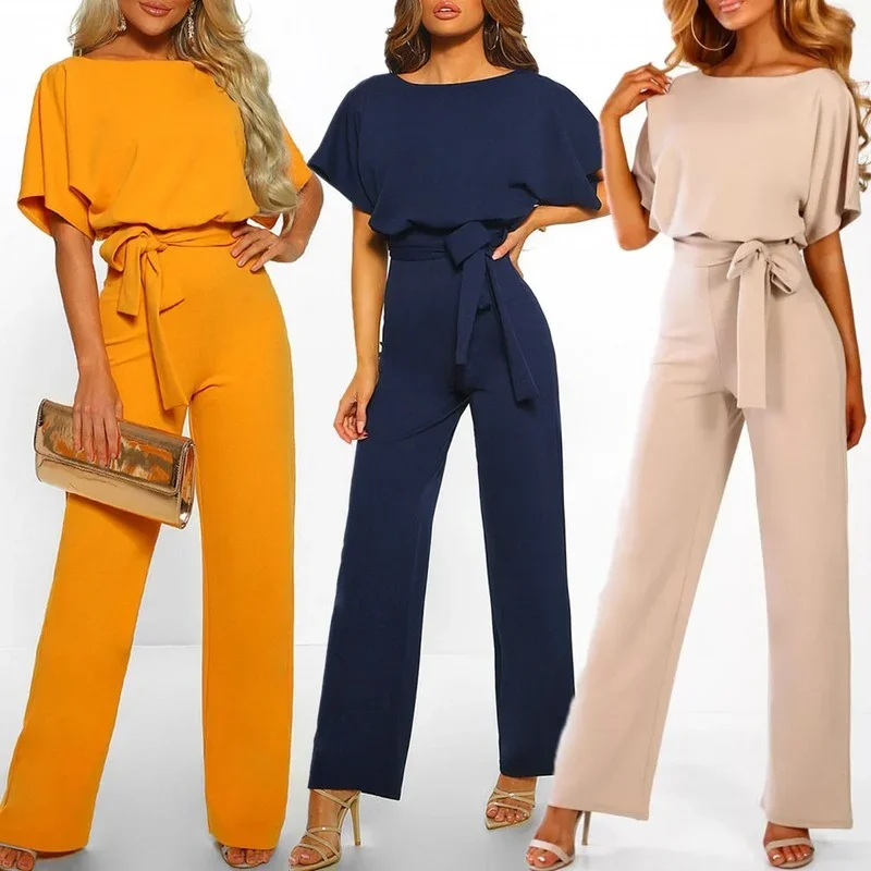 Jumpsuit Ladies Fashion Casual 2022 New Club Wear Wide Leg Buttons Wide Loose Short Sleeve Bodysuit Long Jumpsuit Women Elegant jumpsuit women 2023 solid color v neck short sleeve lace up playsuit overall casual ladies elegant loose long pants rompers