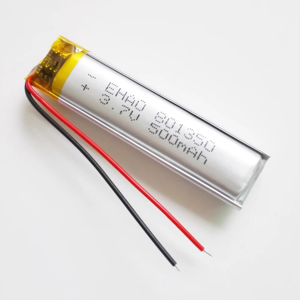 Lot de 10 batteries lithium polymère 3.7V 500mAh, étiquetées individuellement.