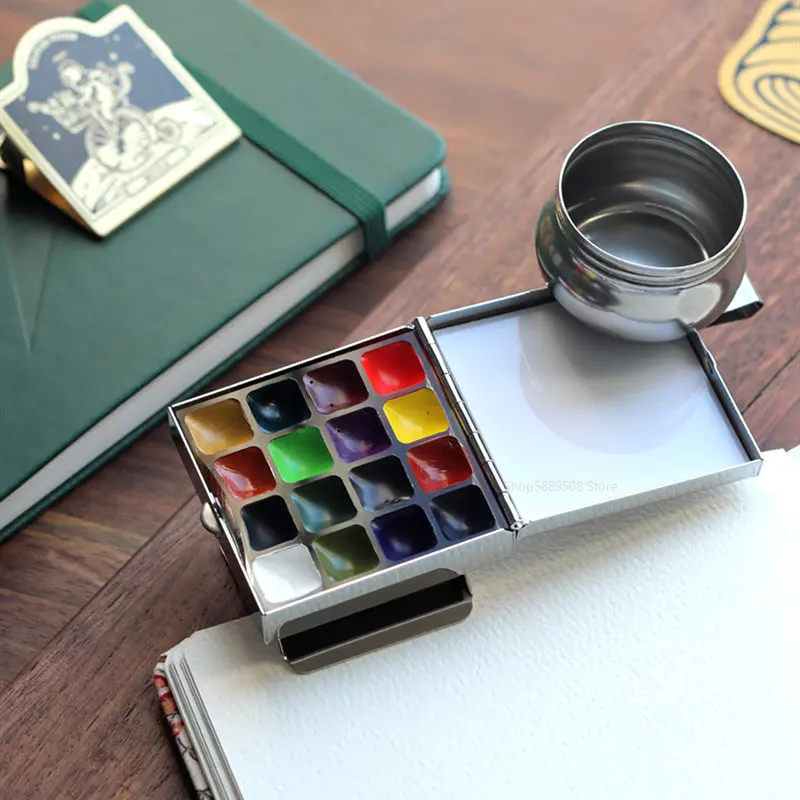 Mini juego de acuarelas de viaje portátil, caja de pintura Vintage  exquisita, caja cuadrada pequeña, paleta de colores, herramientas de arte