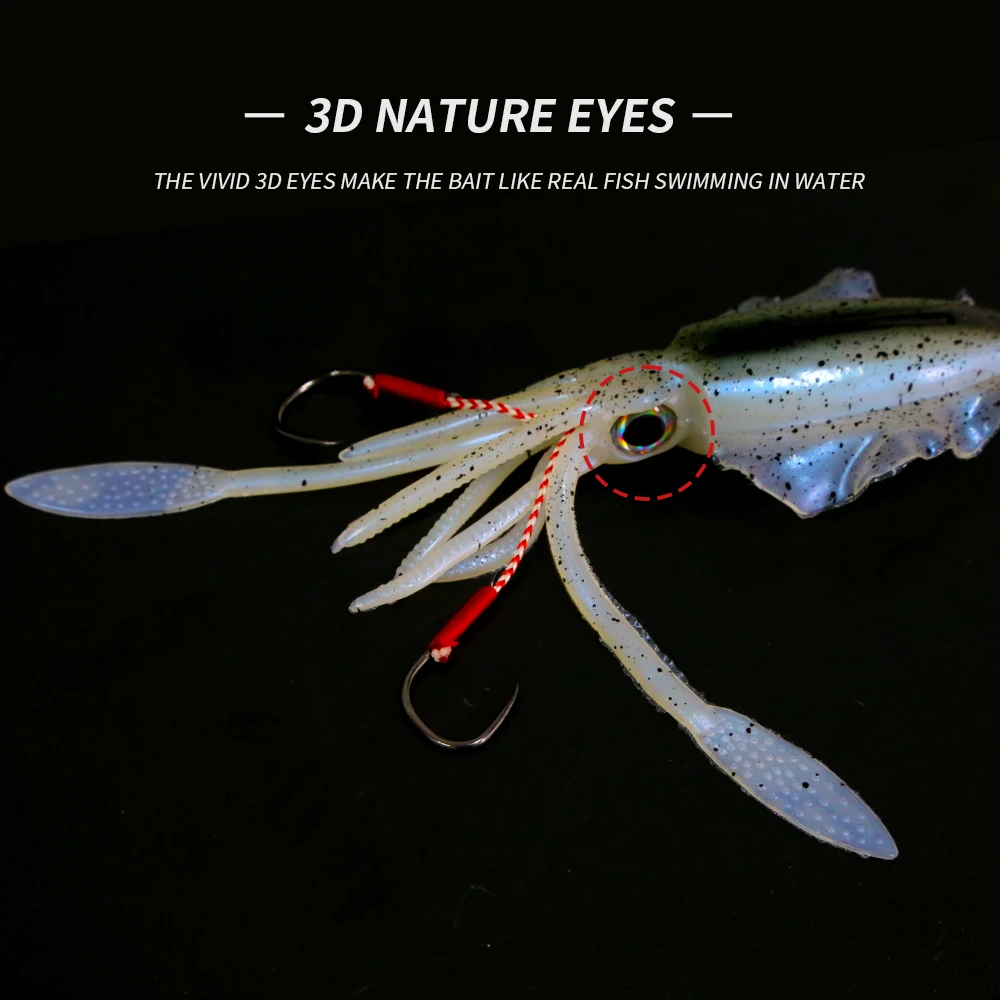 ORJD Trolling Lure Soft Squid Lure 7g 15g 20g 60g Luminous UV Squid Jig For Sea Fishing Boat Fishing Wobbler Bait For Snapper