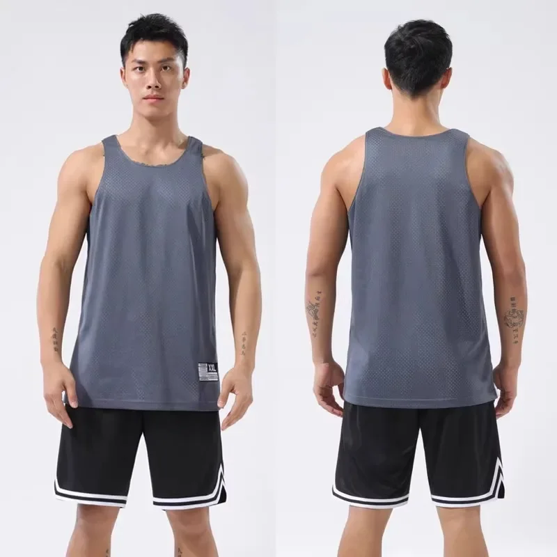 

Двусторонняя баскетбольная форма двухслойный большой сетчатый спортивный жилет в американском стиле быстросохнущая свободная одежда без рукавов для фитнеса для мужчин