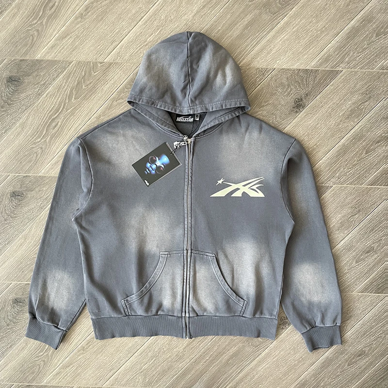 HS Sports Kapuzenpullover mit Reißverschluss und großem Logo aus gewaschener Baumwolle mit Reißverschluss2