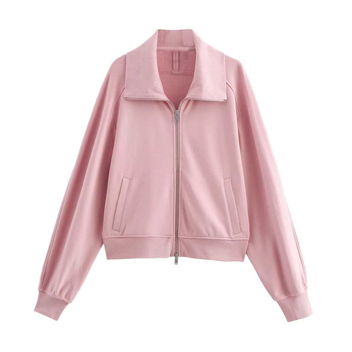 thumbnail image 1 of HH TRAF Primavera Mujer Elegante Sólido Cuello Vuelto Cremallera Sudadera Chaqueta Corta Manga Larga Bolsillos Chaqueta Callejera Mujer, 1 of 5