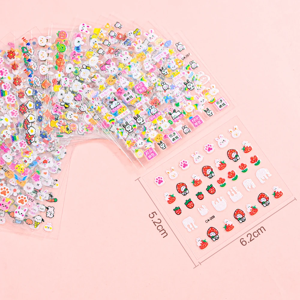 Children's Cartoon Rabbit Nail Stickers with Sequins and Glitter Colorful Flowers DIY Decal Kid Toy Kawaii Girl Ornaments 30pcs nail stickers,nail decals,nail art decoration,flower stickers