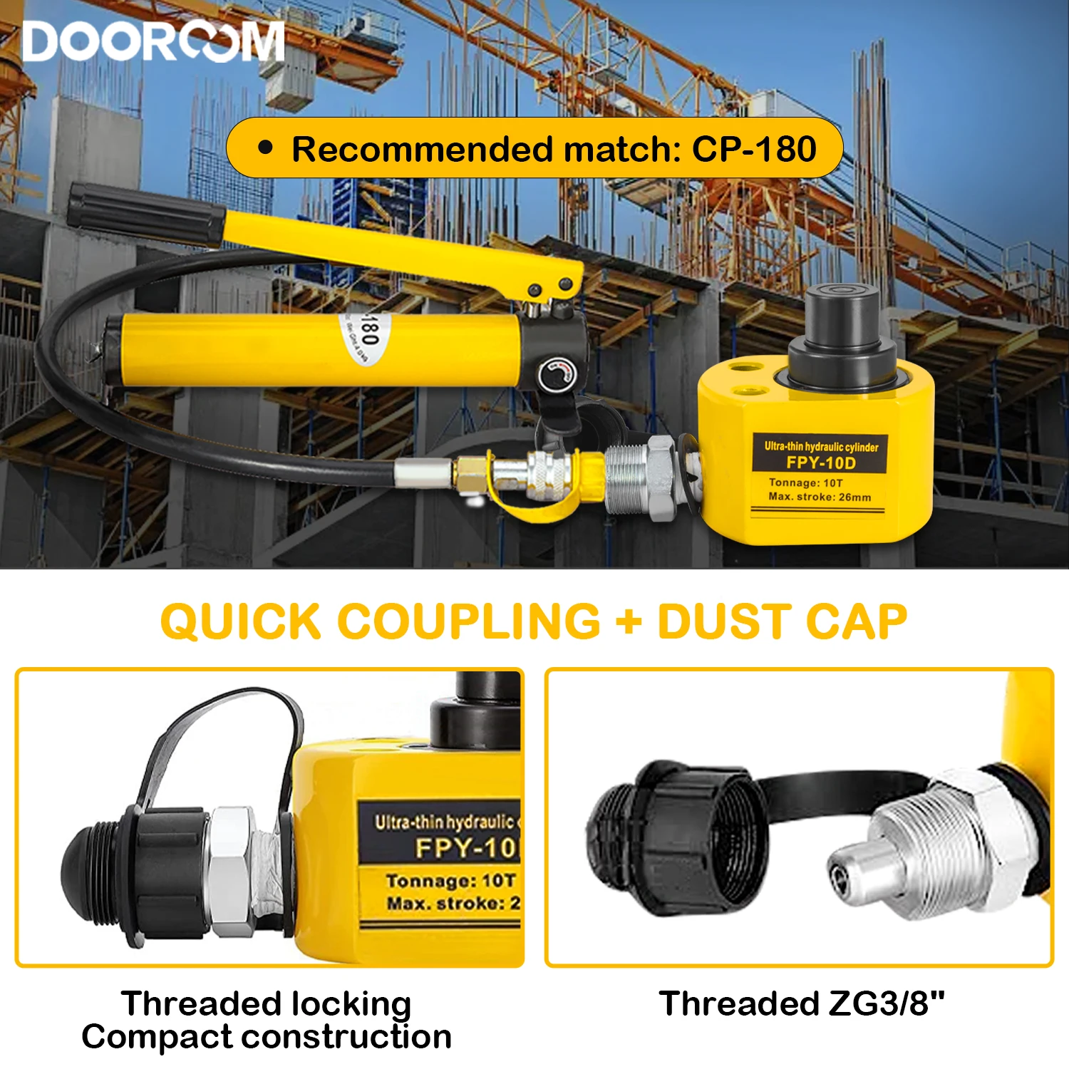 DOOROOM 10Ton Multi-section Hydraulic Ram Jack Ultra-thin Hydraulic Cylinder Lifting Jack Portable Lifting Equipment Separation 3