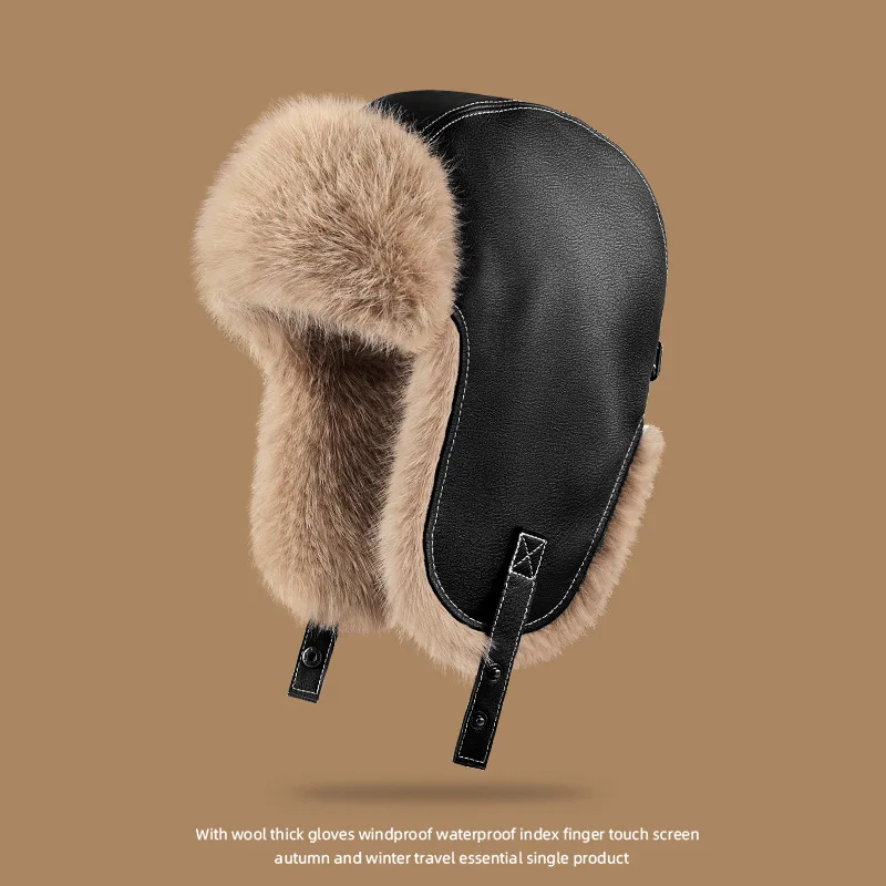 Men's Winter Trapper Aviator Trooper Earflap Warm Russian Waterproof Ski Hat Bomber Cap Russian Warm Ear Protectors Hats
