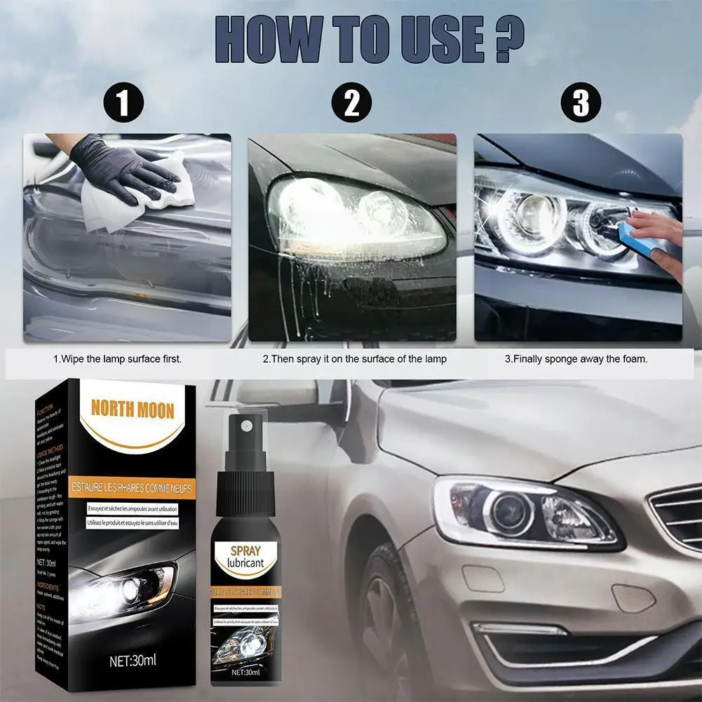 30ml Car Headlight Cleaning Polishing Repair Liquid Spray Antiscratch Remover Light Auto Tool