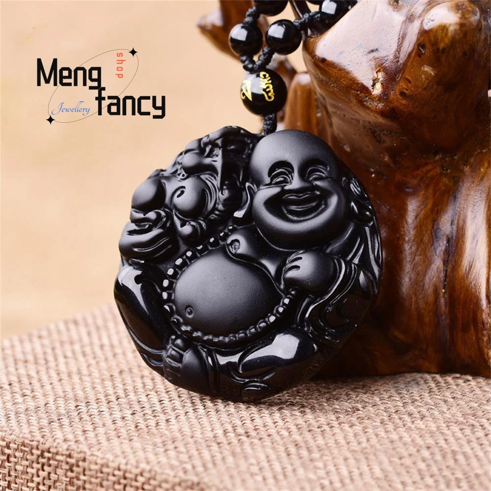 

Natural Obsidian Maitreya Buddha Pendant Retro Simple Exquisite Fashion Luxury Fine Jewelry Best Selling Handicraft Holiday Gift