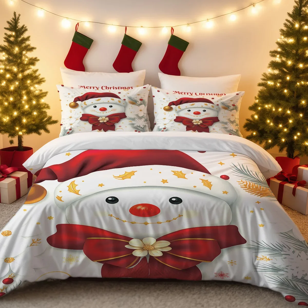 3pcs Cartoon Santa Claus Print Coreless Duvet Set Multi Size Bedroom Dormitory Bedding Decoration Comfortable Machine Washable