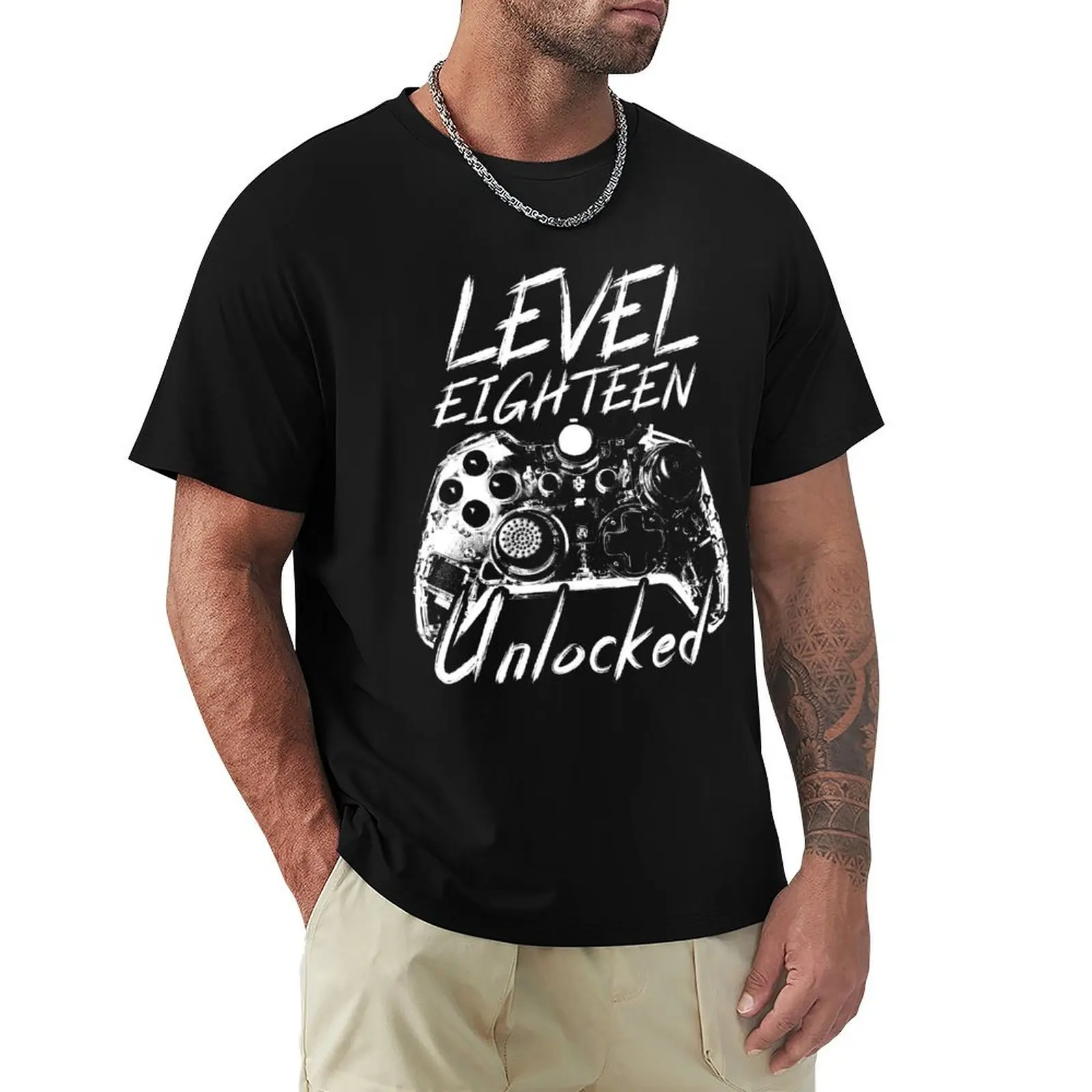 

Level 18 Unlocked 18th Gamer Birthday T-Shirt heavyweights summer clothes blacks mens graphic t-shirts hip hop