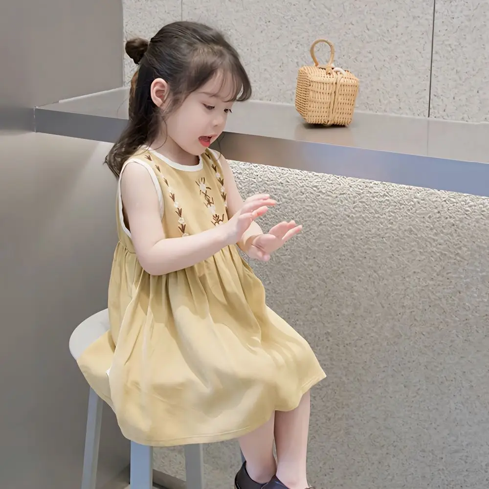 

Летнее Детское платье принцессы, новинка 2024, детская одежда с вышивкой, платье без рукавов для девочек, платье для сердечек с майкой