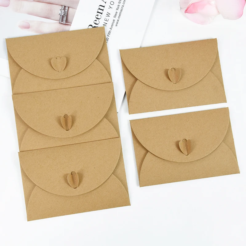 Kraft Paper Envelope 3D Love Button Invitation Greeting Card Valentine's Day Gift Letter Wedding Party Invitation Cards 10PCS