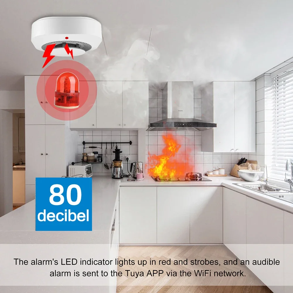 Tuya Smart Zigbee Smoke Detector wireless Smoke leak Detectors Prevention Sensor Install in Non smoking area or kitchen smoke alarm