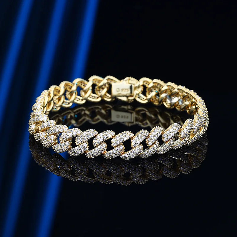 EWYA S925 Sterling Silver Plated 18K Gold Cuban Bracelet for Women Men High Carbon Zircon Diamond Bracelets Hip Hop Link Chain 2