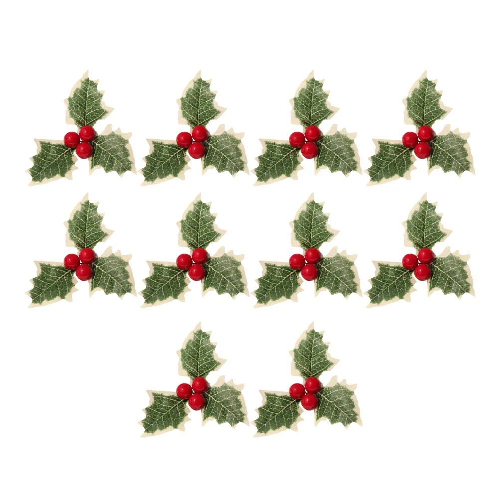

10/100pcs Christmas Artificial Berry Green Leaf Pick Plant Costume Headdress Decoration Accessories for DIY Hanging Ornament