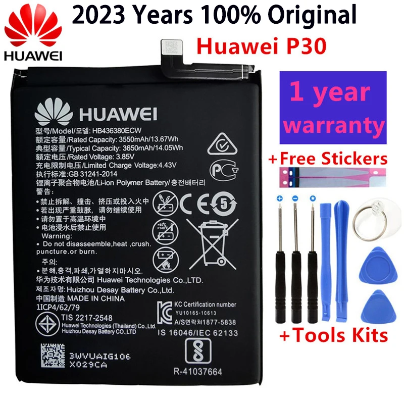 3.85V 3650Mah Hb436380Ecw Per Huawei P30 Ele-L09 Ele-L29 Ele-Al00 Ele-Tl00 Batteria + Kit Di Strumenti Di