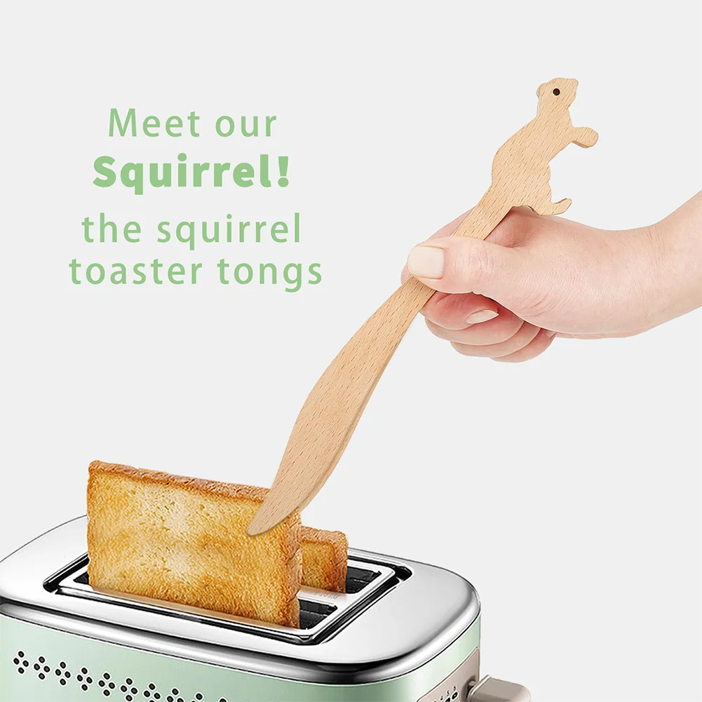 Wooden Toaster Tongs Reusable Toast Tongs Squirrel Shaped Toast Salad Kitchen Utensils