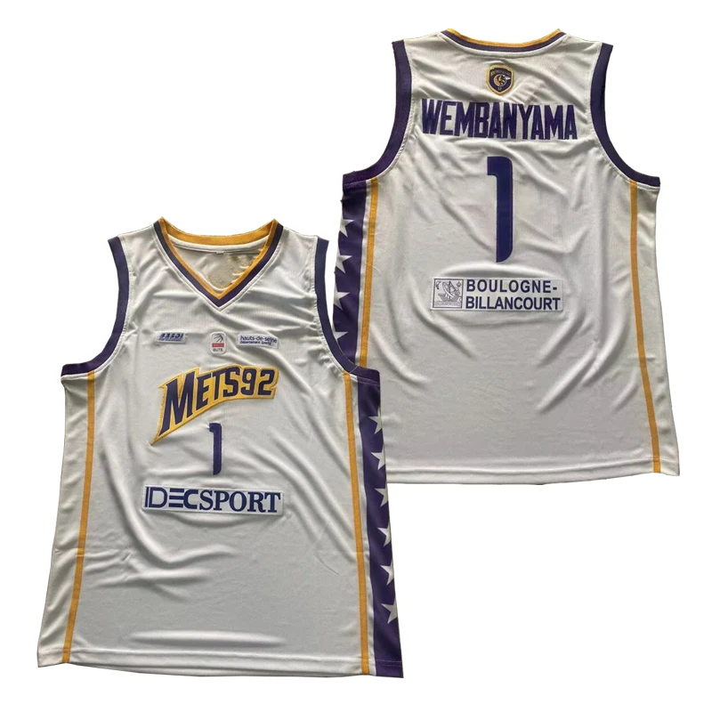 Basketball jerseys Mete 92 1 Wembanyama Sewing embroidery Outdoor Sportswear Sweat absorption Big Size