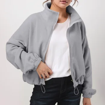 Autumn Winter New Fashion Zipper Stand Neck Fleece Jacket Women's Sweatshirt Sports Coat Fleece-lined Warm Casual Loose Hoodies 1