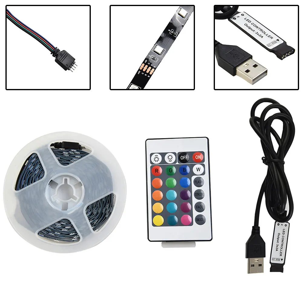 

1 Set LED Strip Lights 5m RGB 5050 Colour Changing Tape USB Cable Lighting Replacement Accessories For Cabinet Kitchen