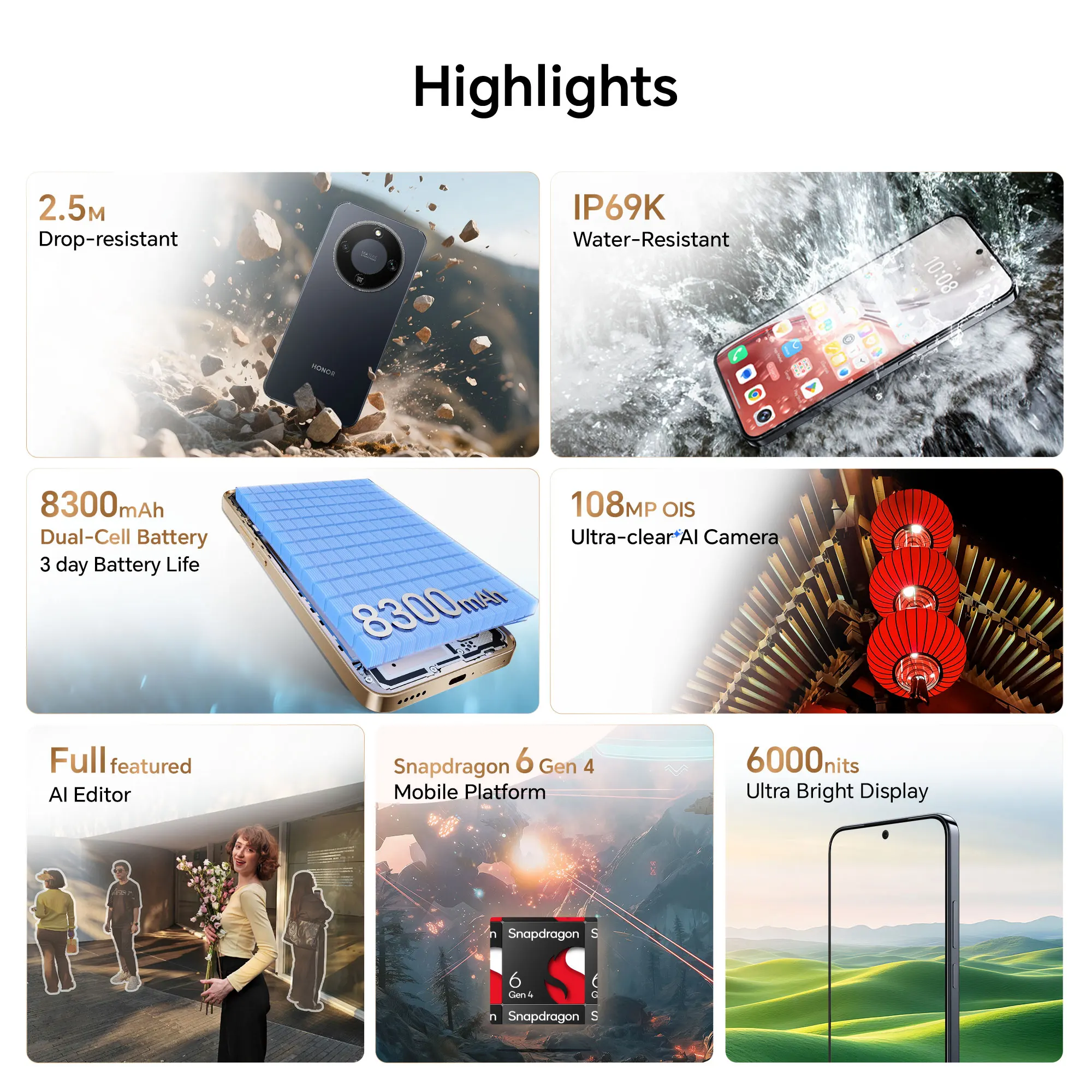 Teléfono Inteligente Honor X9d Global 5G Android 2026 con Procesador Snapdragon 6 Gen 4, 8300 mAh y Cámaras de 108 MP 4